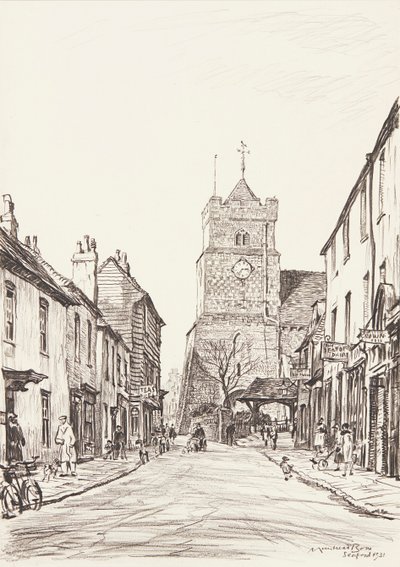 Den gamla kyrkan, Seaford (penna) av David Muirhead Bone