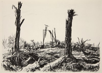 Orangeriet, Deniecourt Chateau, illustration från "The Western Front", utgiven av Country Life Ltd av David Muirhead Bone