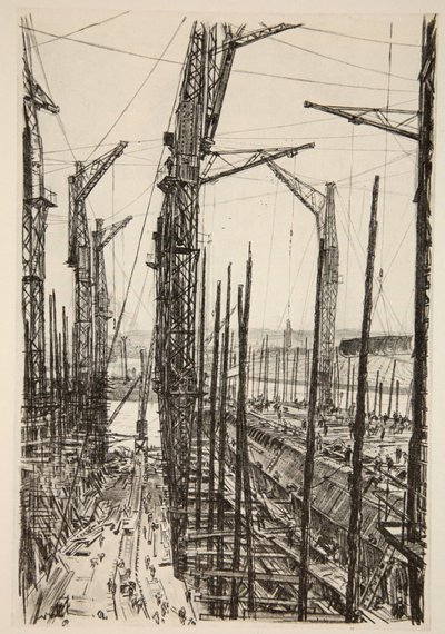 De sju tranorna, illustration från "The Western Front", utgiven av Country Life Ltd av David Muirhead Bone