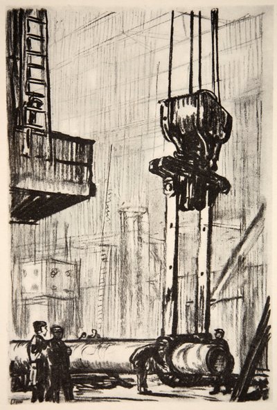 Kanongropen: kranens stora grepp, illustration från "The Western Front", utgiven av Country Life Ltd av David Muirhead Bone