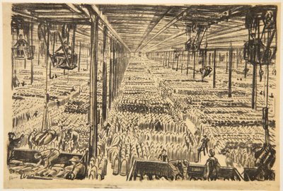 The hall of the million shells, illustration från "The Western Front", utgiven av Country Life Ltd av David Muirhead Bone