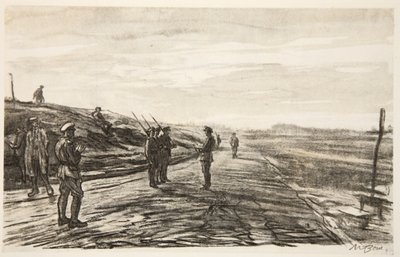 Nattvakten, illustration från "The Western Front", utgiven av Country Life Ltd av David Muirhead Bone
