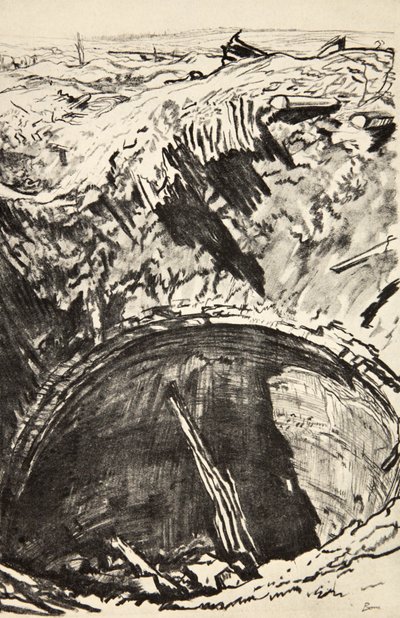Gropen på Mouquet Farm, illustration från "The Western Front", utgiven av Country Life Ltd av David Muirhead Bone