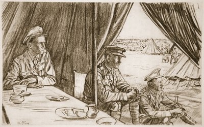 Väntar på de sårade, illustration från "The Western Front", utgiven av Country Life Ltd av David Muirhead Bone