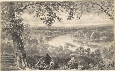 Utsikt över Themsen med figurer i förgrunden av David Octavius Hill