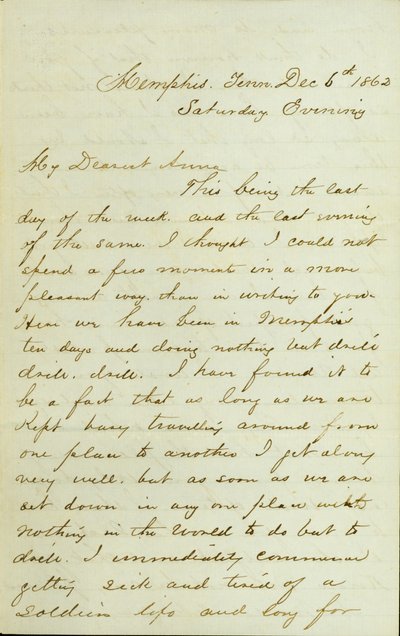 Letter from D. P. Grier, Memphis, Tenn., to Anna McKinney, December 6, 1862 av David Perkins Grier
