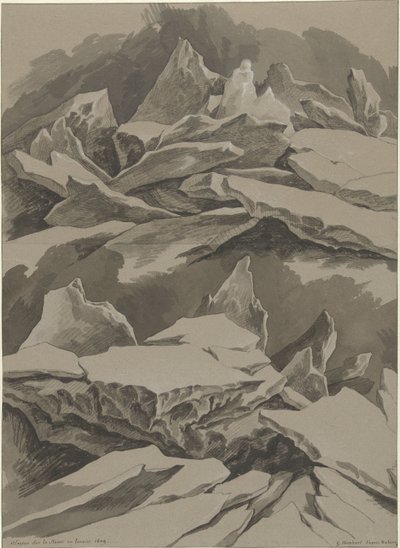Isflak på Maas, januari 1809 Glaçons sur la Meuse en Janvier 1809 (titel på objekt) av David Pièrre Giottino Humbert de Superville (signed by artist)