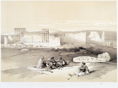 Baalbec (Baalbek) i Libanon, teckning gjord 1839-05-05 i "The Holy Land"", London 1849 av David Roberts