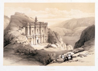 El Deir, Petra, teckning gjord 1839-03-08 i "" Det heliga landet", London-1849 av David Roberts