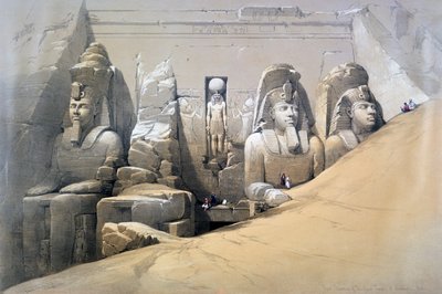 Främre höjd av det stora templet i Abu Simbel, Nubia, 1800-talet av David Roberts