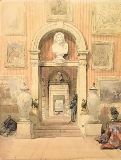 Interiör av Thirlestaine House, Cheltenham (wc på papper) av David Roberts