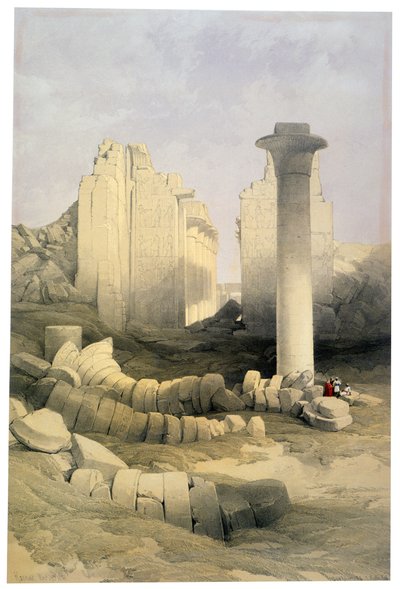 Karnak, 29 november 1838": litografi efter akvarell av David Roberts (1796-1864), skotsk konstnär. Forntida Egypten Arkeologi av David Roberts