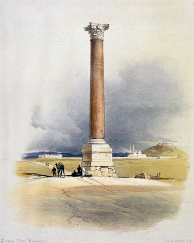 Pompejus pelare, Alexandria, Egypten, 1800-talet av David Roberts