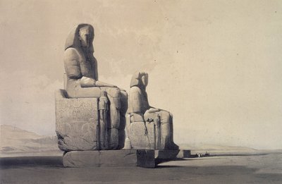 Statyer i Thebe, Egypten, c1845 (litografi) av David Roberts
