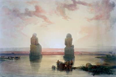 Memnonkolosserna, vid Thebe, under översvämningen, 1800-talet av David Roberts