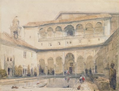 The Court of Myrtles, Alhambra (eller Hall of Myrtles, Alhambra) 1833 (penna och akvarell på papper) av David Roberts
