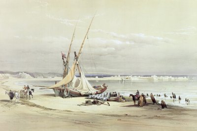 Tsur, forntida Tyrus, 27 april 1839, skylt 69 från volym II av "Det heliga landet", graverad av puben Louis Haghe (1806-85). 1843 av David Roberts