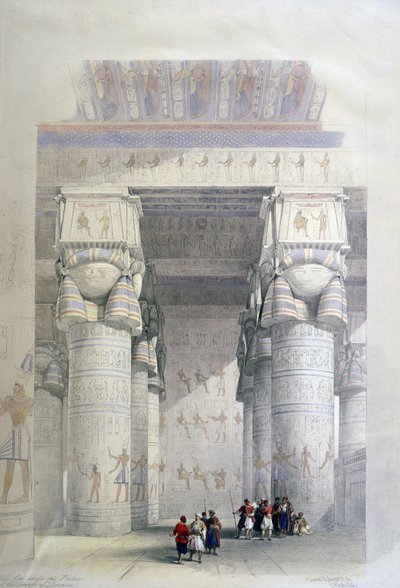 Vy från under portiken i templet i Dendera", ca 1839. Litografi från 1856 efter David Roberts (1796-1864), skotsk konstnär och orientalist. av David Roberts