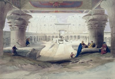Vy under portiken till templet i Edfou, Övre Egypten, platta 32 från volym I av Egypt and Nubia, graverad av Louis Haghe (1806-85), pub. 1846 av David Roberts
