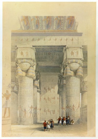 Utsikt från under portiken av templet i Denderah, Egypten, 1800-talet av David Roberts