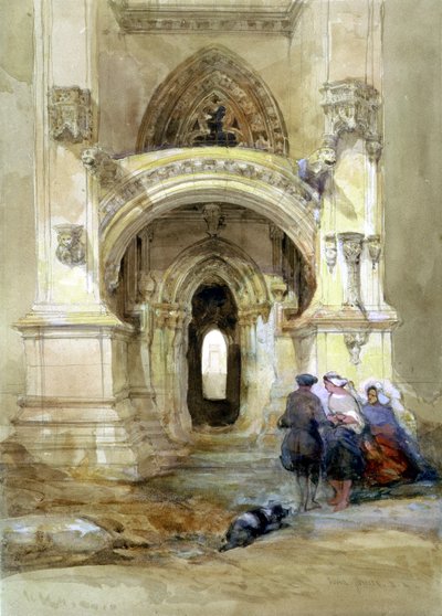 West Porch of Roslyn Chapel (wc & gouache på papper) av David Roberts
