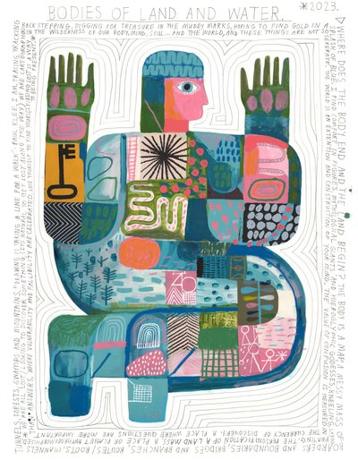 Bodies Of Land And Water, 2023 (akryl och blyerts på papper) av David Shillinglaw