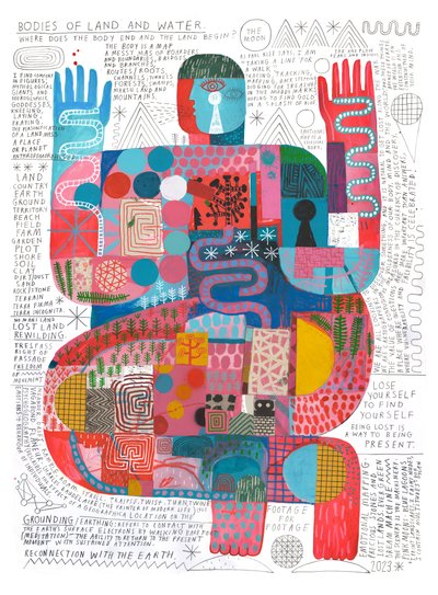 Bodies Of Land And Water 2, 2023 (akryl och blyerts på papper) av David Shillinglaw