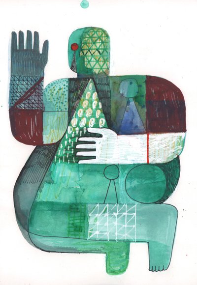 Bodies of Land and Water 1, 2023 (blandfärg på papper) av David Shillinglaw
