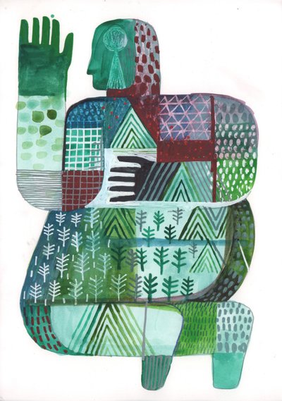 Bodies of Land and Water 3, 2023 (blandfärg på papper) av David Shillinglaw