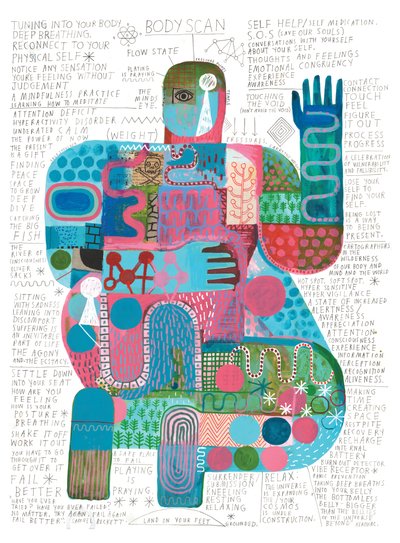 Body Scan, 2023 (akryl och blyerts på papper) av David Shillinglaw