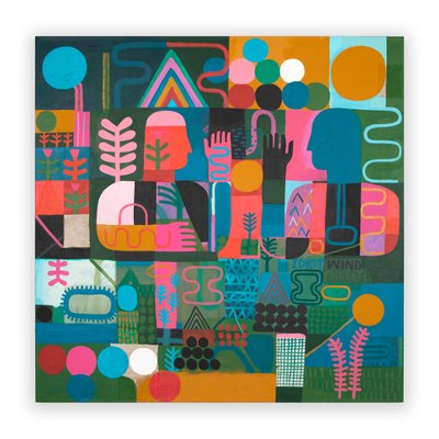 Idiot Wind, 2023 (blandad färg och collage på duk) av David Shillinglaw