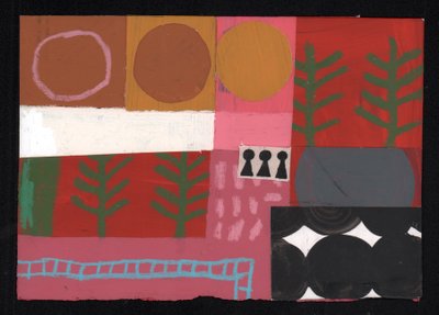 Three Suns, 2023 (färg och collage) av David Shillinglaw