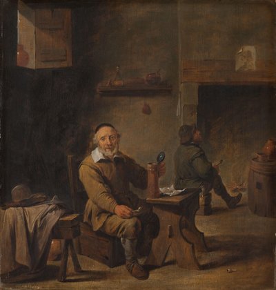 Äldre man sitter på en krog av David Teniers (II) (after)