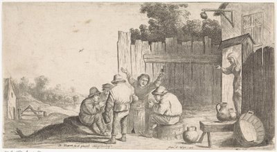Fem bönder runt ett ton Genrescener i det fria (serietitel) av David Teniers (II) (attributed to workshop of)