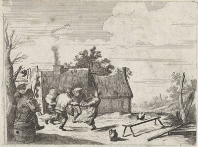Dansande bönder till två musikers musik av David Teniers (II)