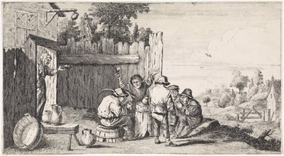 Fem bönder runt ett ton Friluftsgenrescener (serietitel) av David Teniers (II)