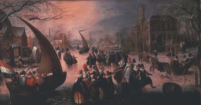 En by på vintern med herrgårdssegling av David Vinckboons