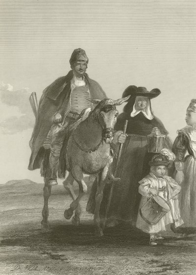 Grupp av figurer som kommer in i Madrid av David Wilkie