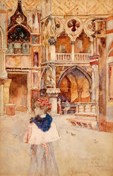 Porta della Carta, Entré till hertigpalatset, Venedig (akvarell på papper) av David Woodlock