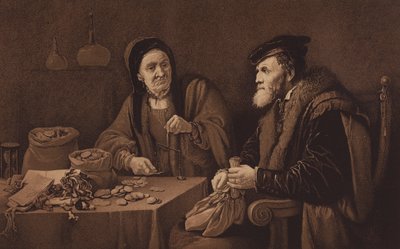 The Misers, från bilden i National Gallery, London (litografi) av David the Younger (after) Teniers
