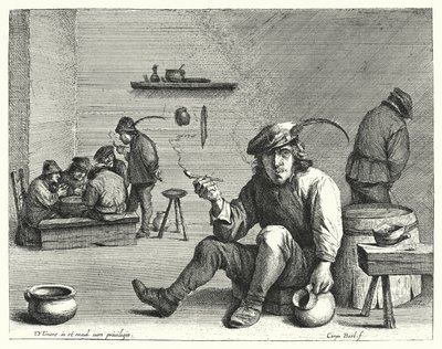 Rökaren (gravyr) av David the Younger (after) Teniers