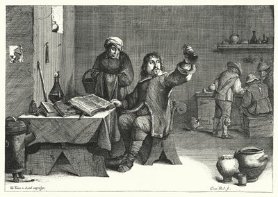 Urinläkaren (gravyr) av David the Younger (after) Teniers