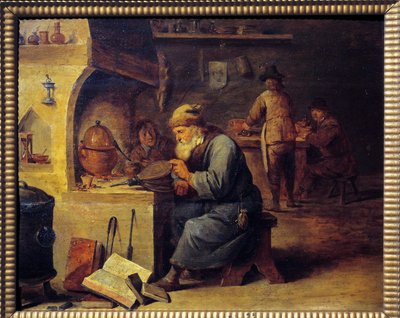 En alkemist. Målning av David Teniers II kallad David Le Jeune (1610 - 1690), Ec. Flamma av David Teniers the Younger