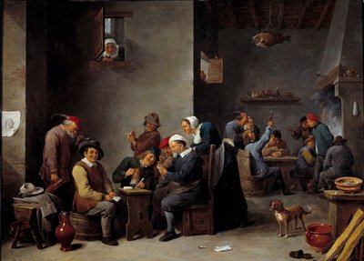 Cabaret interiör. Kortspelet. David Teniers II sa The Younger (1610 - 1690) Ec. Flamma. av David Teniers the Younger