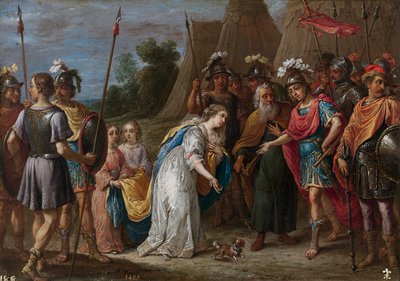 Eustathius går i förbön till förmån för Armida (Armide) med Godfrey av Bouillon (Godefroy de Bouillon av David Teniers the Younger