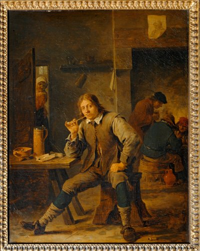 Rökare lutar sig mot ett bord... av David the Younger Teniers
