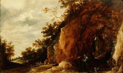 Landskap med resenärer (en i ett par) av David Teniers the Younger