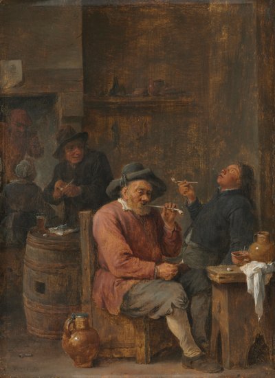 Bönder som röker på ett värdshus, ca. 1640 (olja på trä) av David the Younger Teniers
