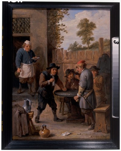Bönder som spelar tärning utanför ett värdshus av David the Younger Teniers