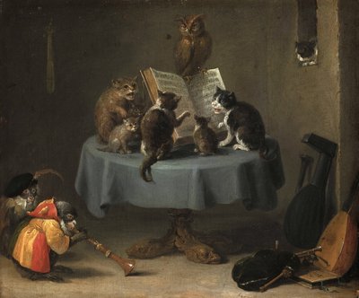 The Concert of Cats par Teniers, David, the Younger (1610-1690). Olja på trä, storlek: 26x31,5 av David Teniers the Younger